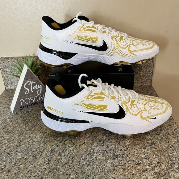 Nike‎ Alpha Huarache Elite 3 Low PRM Baseball White Gold CV3553-101 Mens Size 13 - Picture 4 of 8